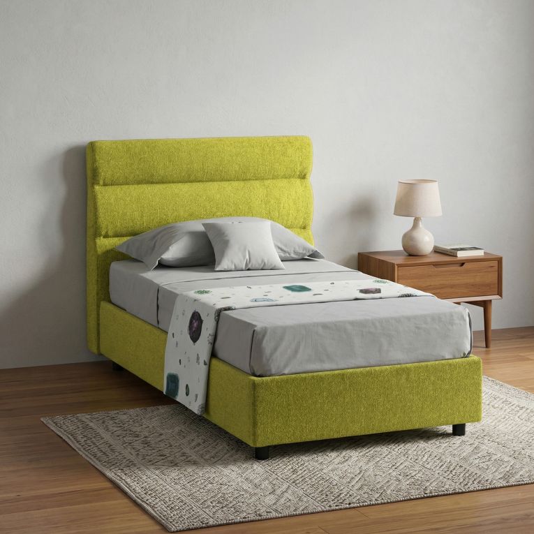Letto Singolo Verde Sfoderabile Contenitore, Dimensione Materasso 80x190 cm Made in Italy - Brez
