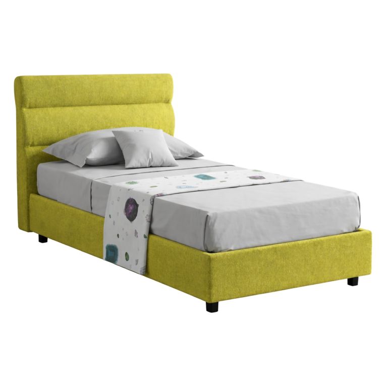 Letto Singolo Verde Sfoderabile Contenitore, Dimensione Materasso 80x190 cm Made in Italy - Brez