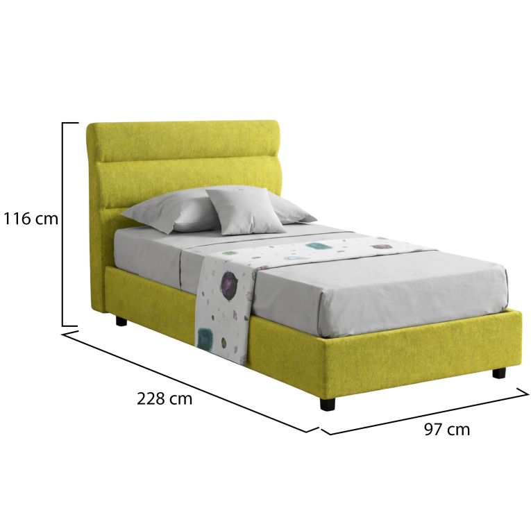 Letto Singolo Verde Sfoderabile Contenitore, Dimensione Materasso 80x200 cm Made in Italy - Brenta