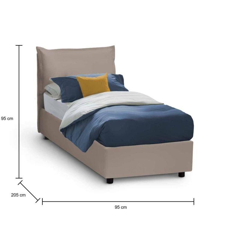 Letto singolo Victoria, Letto contenitore con rivestimento in ecopelle, 100% Made in Italy, Apertura frontale, con materasso Cm 80x190 incluso, Tortora