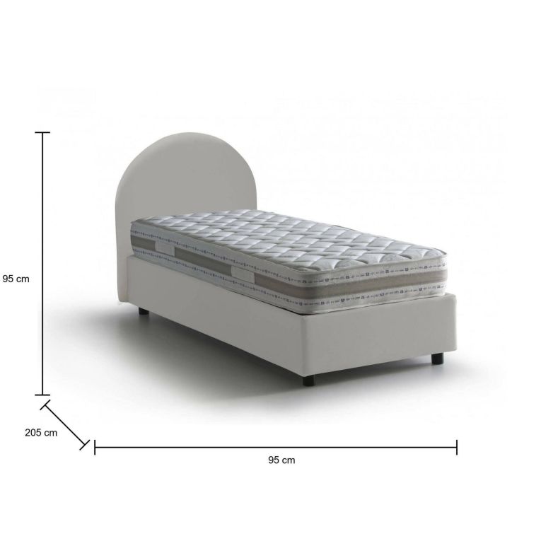 Letto singolo Vittoria, Letto contenitore con rivestimento in ecopelle, 100% Made in Italy, Apertura laterale, con materasso Cm 80x190 incluso, Bianco