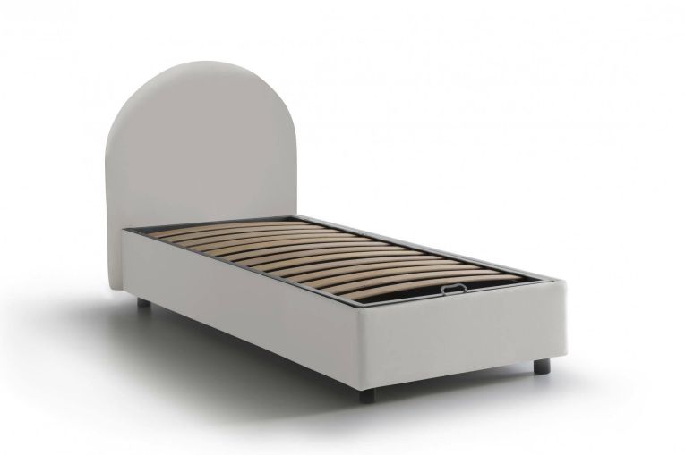 Letto singolo Vittoria, Letto contenitore con rivestimento in ecopelle, 100% Made in Italy, Apertura laterale, con materasso Cm 80x190 incluso, Bianco