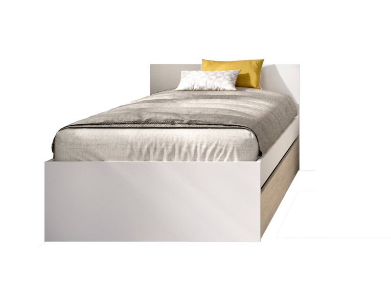 Letto singolo Ziolera, Sommier per camera da letto, Giroletto per stanza, Struttura porta materasso, 96x195 h67 cm, Bianco e Rovere