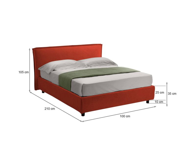Letto un posto contenitore arancione 100x210cm in metallo - Brusson