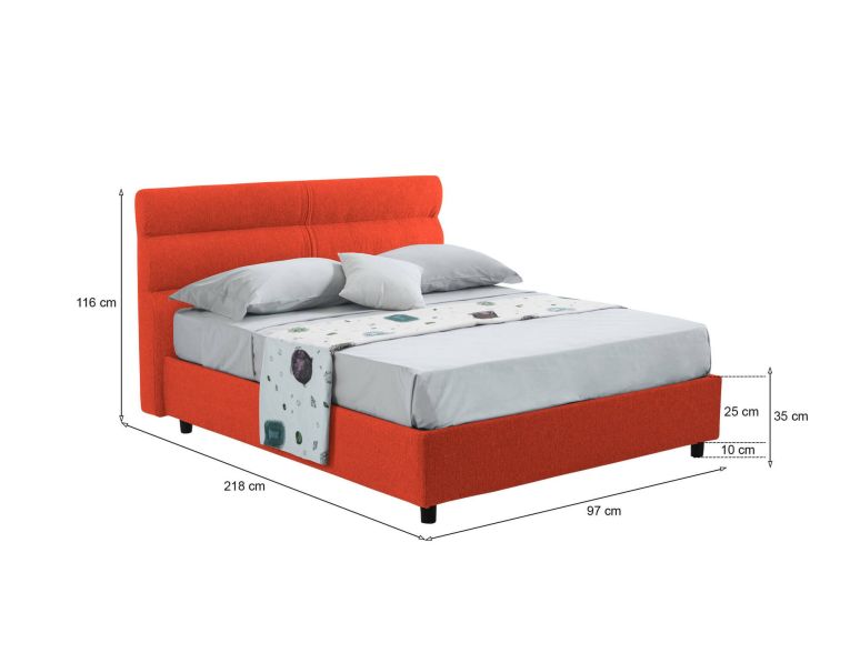 Letto un posto contenitore arancione 97x218cm rete inclusa - Brez