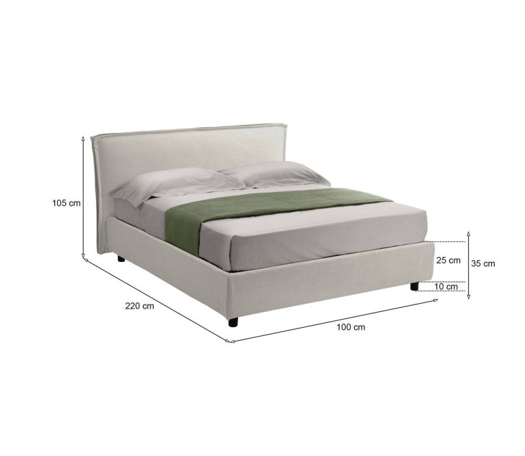 Letto un posto contenitore beige 100x220cm in metallo - Bruino