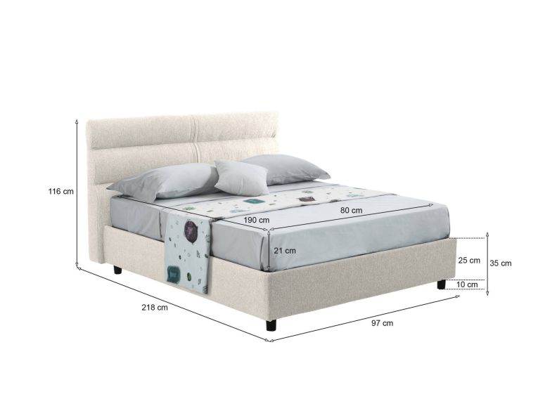 Letto un posto contenitore beige 97x218cm materasso incluso - Brendola
