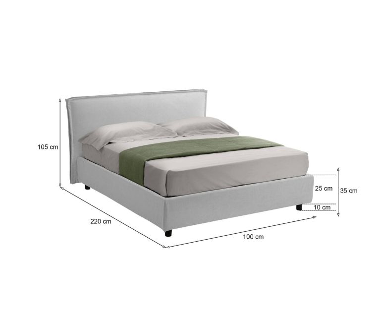 Letto un posto contenitore bianco 100x220cm in metallo - Bruino