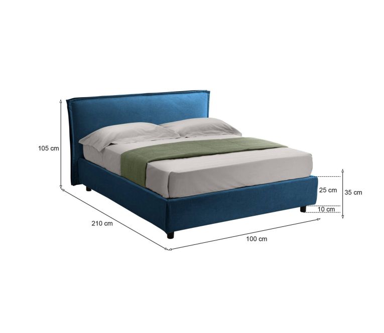 Letto un posto contenitore blu 100x210cm in metallo - Brusson