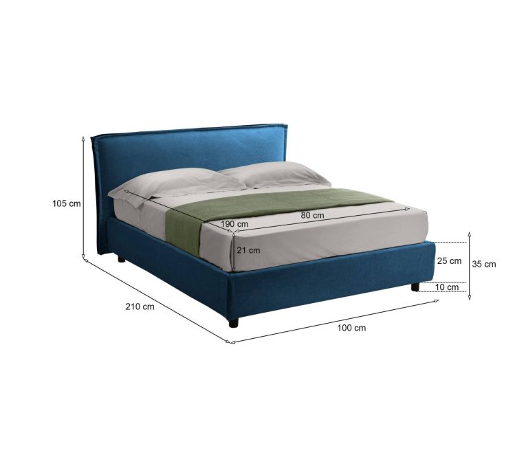 Letto un posto contenitore blu 100x210cm materasso incluso - Brozolo