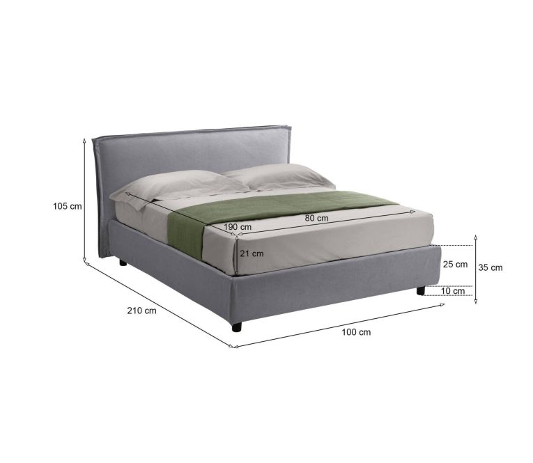 Letto un posto contenitore grigio 100x210cm materasso incluso - Brozolo