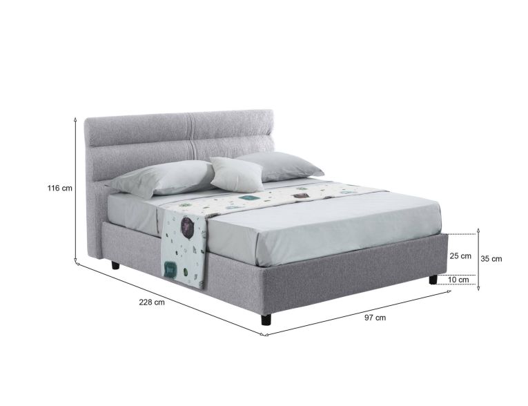 Letto un posto contenitore grigio 97x228cm rete inclusa - Brenta