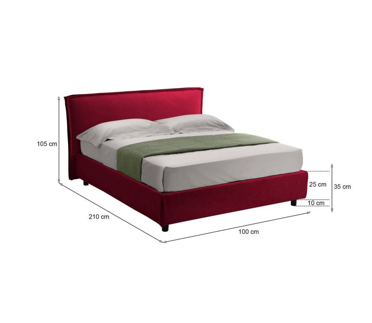 Letto un posto contenitore rosso 100x210cm in metallo - Brusson