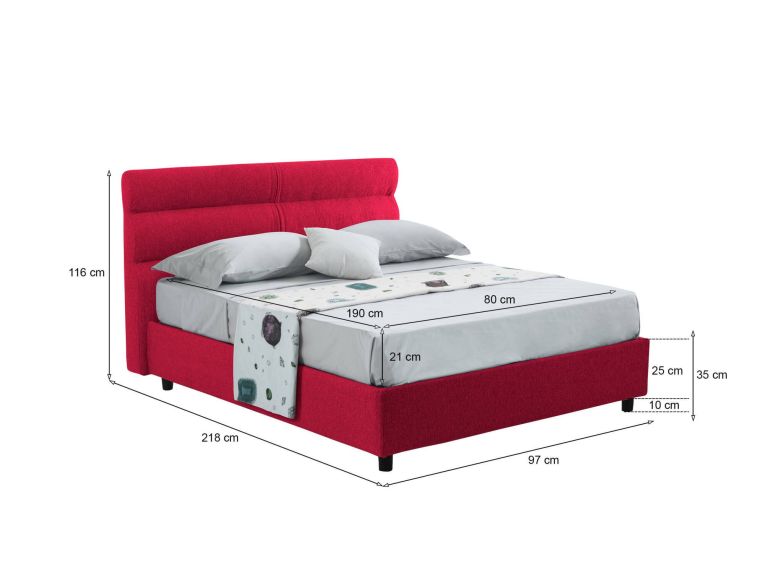 Letto un posto contenitore rosso 97x218cm materasso incluso - Brendola