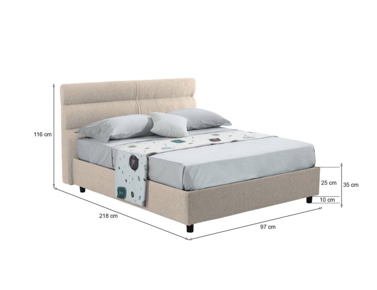 Letto un posto contenitore tortora 97x218cm rete inclusa - Brez
