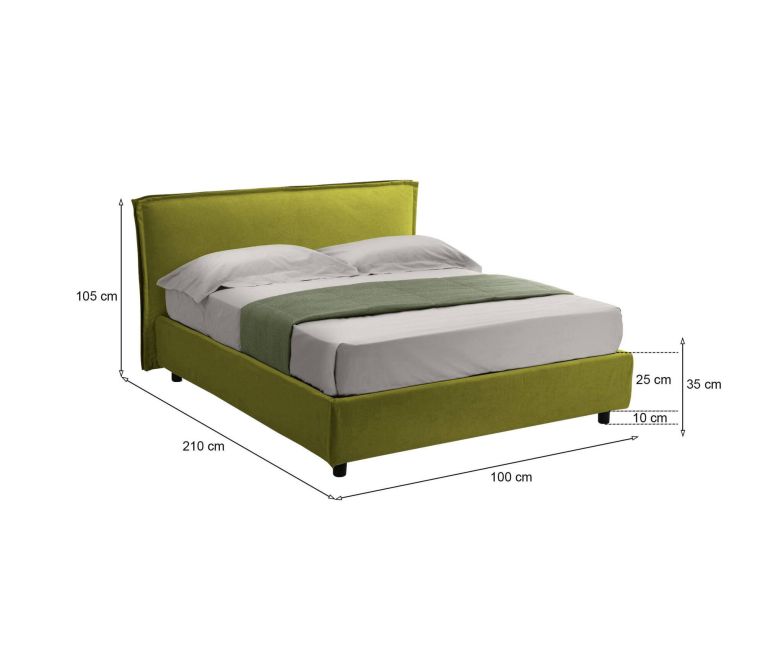 Letto un posto contenitore verde 100x210cm in metallo - Brusson