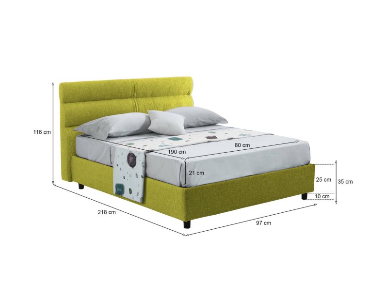 Letto un posto contenitore verde 97x218cm materasso incluso - Brendola
