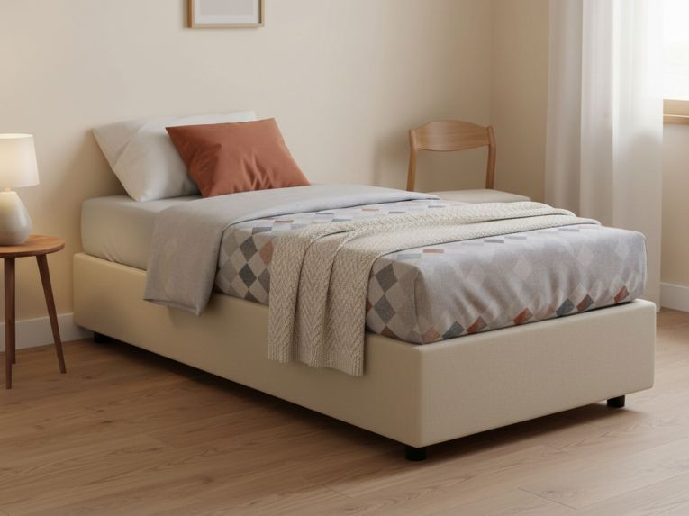 Letto una piazza con contenitore beige 95x215 - Avova