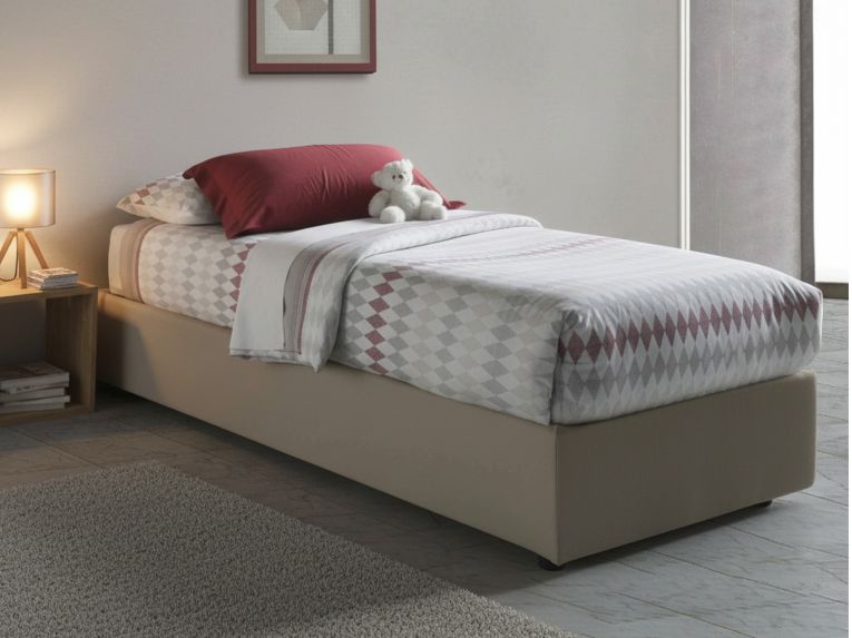 Letto una piazza con contenitore tortora 95x205 - Ermanna