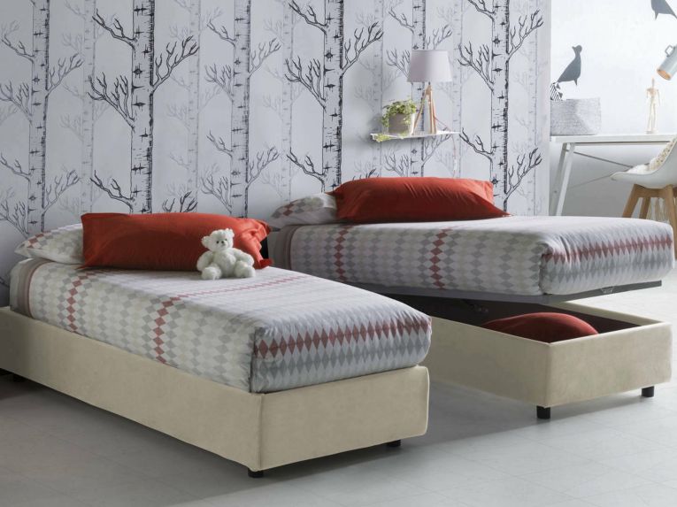 Letto una piazza contenitore beige 105x205cm rete inclusa - Acrostico