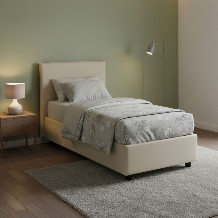 Letto una piazza contenitore beige 105x205cm rivestimento in tessuto - Arminius