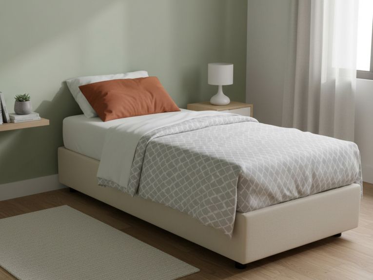 Letto una piazza contenitore beige 105x205cm sfoderabile - Addison