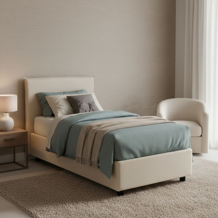 Letto una piazza contenitore beige 105x215cm adatto per materasso 90x200 cm - Alison