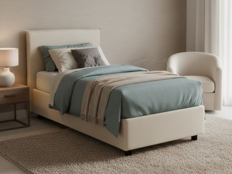 Letto una piazza contenitore beige 105x215cm adatto per materasso 90x200 cm - Alison