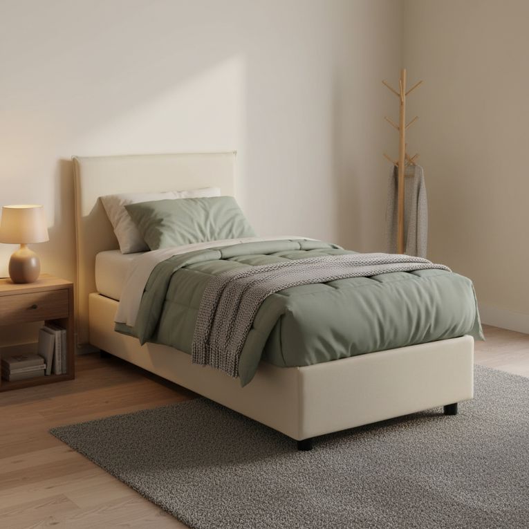 Letto una piazza contenitore beige 95x215cm adatto per materasso 80x200 cm - Shana