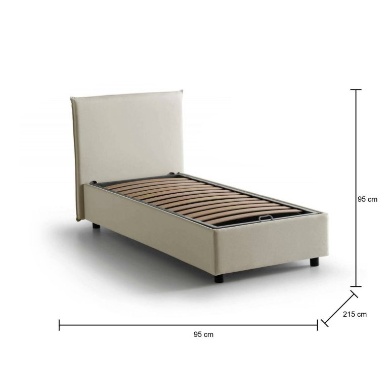 Letto una piazza contenitore beige 95x215cm adatto per materasso 80x200 cm - Shana
