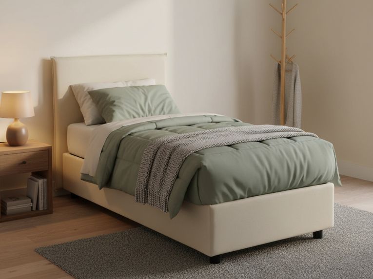 Letto una piazza contenitore beige 95x215cm adatto per materasso 80x200 cm - Shana