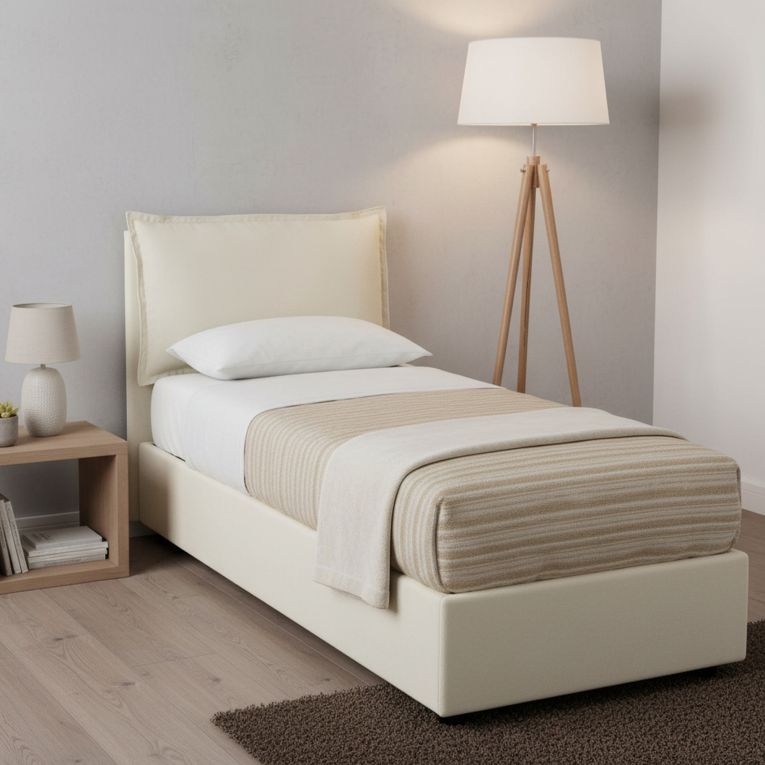 Letto una piazza contenitore beige 95x215cm moderno - Azzurrino
