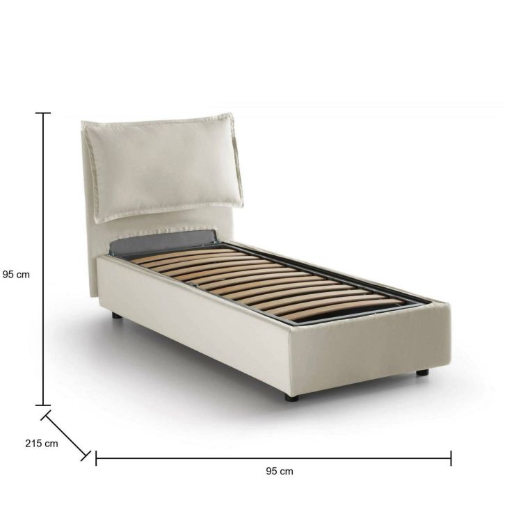 Letto una piazza contenitore beige 95x215cm moderno - Azzurrino