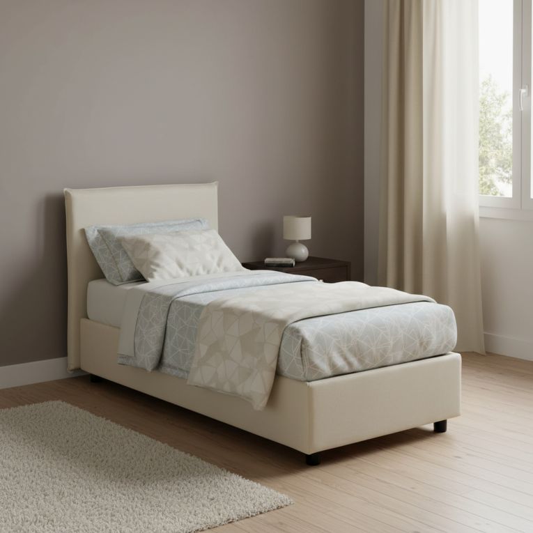 Letto una piazza contenitore beige 95x215cm rivestimento in tessuto - Boudicca