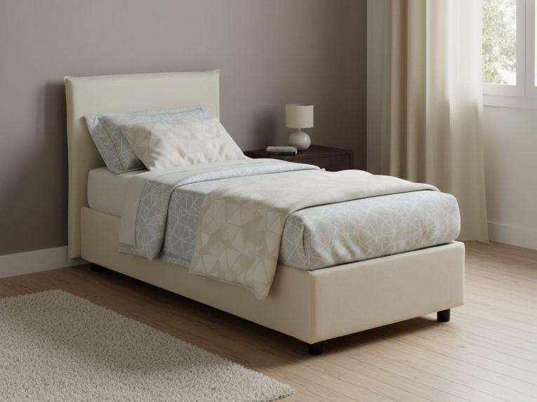 Letto una piazza contenitore beige 95x215cm rivestimento in tessuto - Boudicca