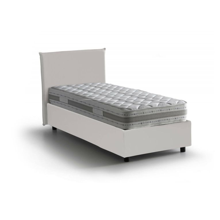 Letto una piazza contenitore bianco 105x205cm rivestimento in ecopelle - Bernarda