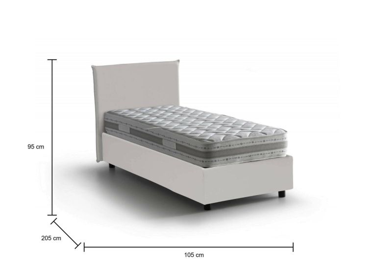Letto una piazza contenitore bianco 105x205cm rivestimento in ecopelle - Bernarda