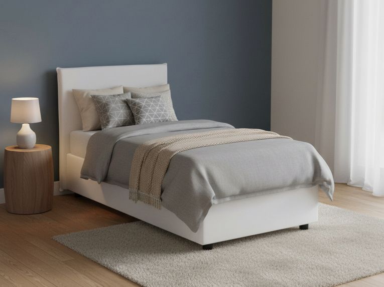 Letto una piazza contenitore bianco 105x205cm rivestimento in ecopelle - Bernarda