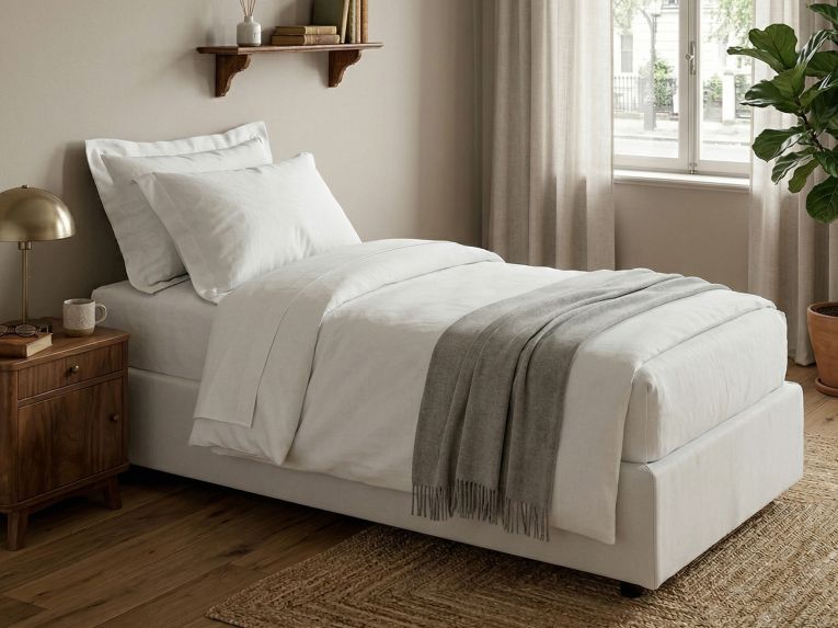 Letto una piazza contenitore bianco 105x205cm rivestimento in tessuto - Addison