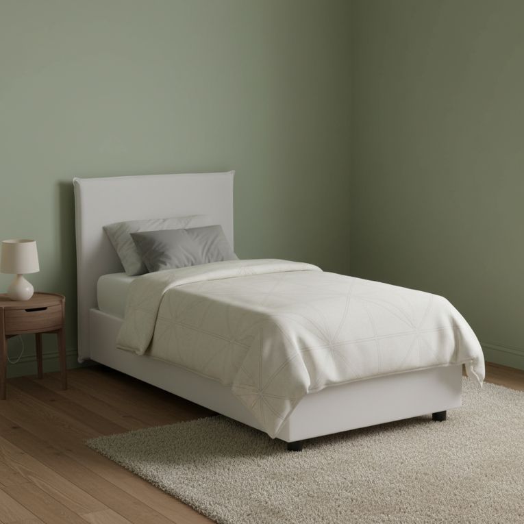 Letto una piazza contenitore bianco 105x205cm rivestito in ecopelle - UmmHakim