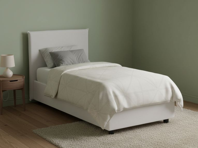 Letto una piazza contenitore bianco 105x205cm rivestito in ecopelle - UmmHakim