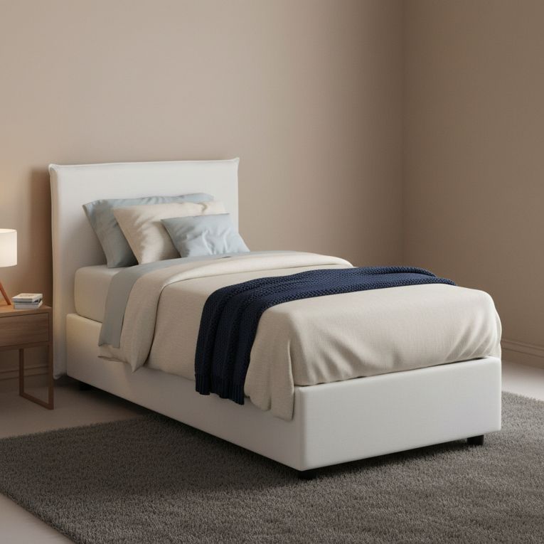 Letto una piazza contenitore bianco 105x215cm rivestimento in tessuto - Alison