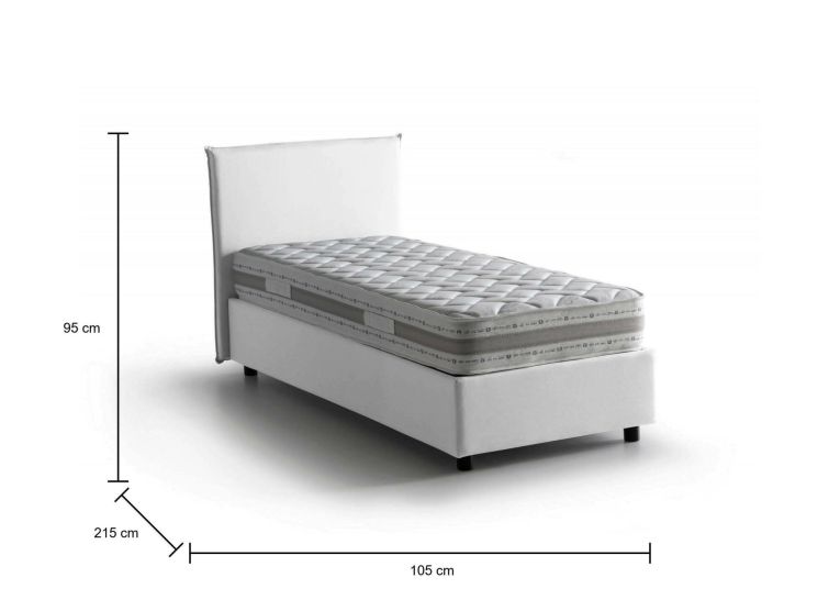 Letto una piazza contenitore bianco 105x215cm rivestimento in tessuto - Alison