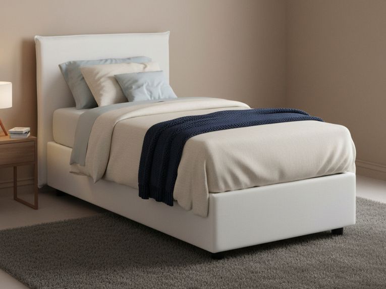 Letto una piazza contenitore bianco 105x215cm rivestimento in tessuto - Alison