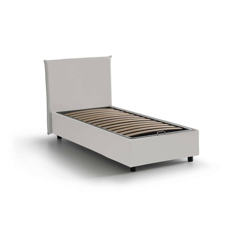 Letto una piazza contenitore bianco 105x215cm rivestito in ecopelle - ArtemisiaI