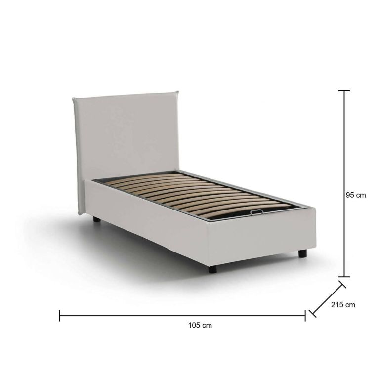 Letto una piazza contenitore bianco 105x215cm rivestito in ecopelle - ArtemisiaI