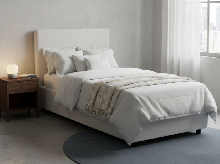 Letto una piazza contenitore bianco 105x215cm rivestito in ecopelle - ArtemisiaI
