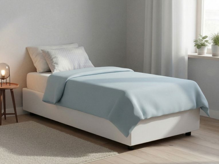Letto una piazza contenitore bianco 95x205cm rivestito in ecopelle - Andry