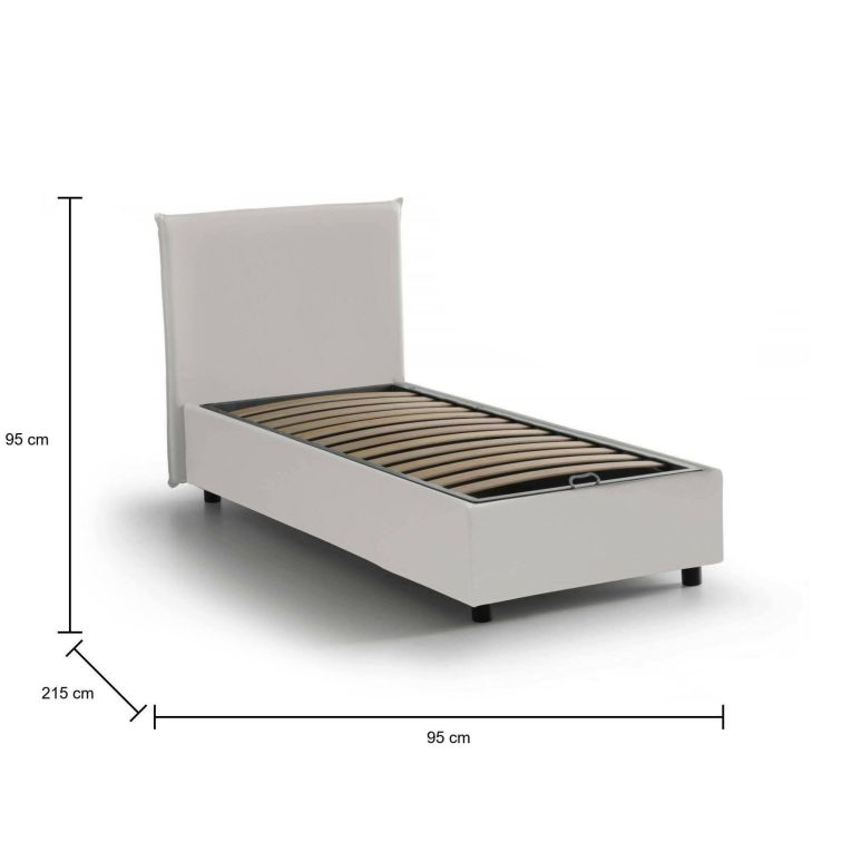 Letto una piazza contenitore bianco 95x215cm adatto per materasso 80x200 cm - Atelmo