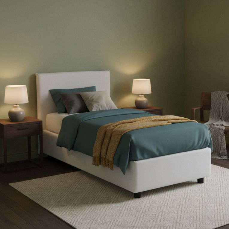 Letto una piazza contenitore bianco 95x215cm comfort - Boudicca